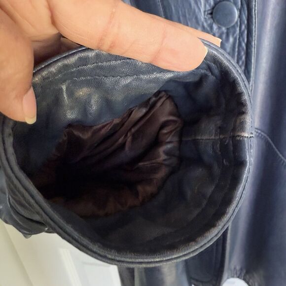 Vintage Friitala Blue Leather Bomber Jacket Size 14 - Picture 15 of 16